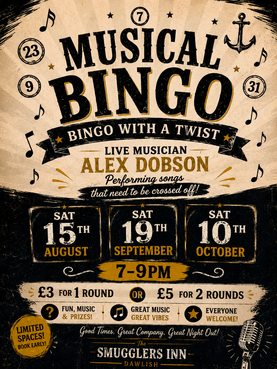 Musical Bingo with Alex Dobson - Sat 19th September 7-9pm